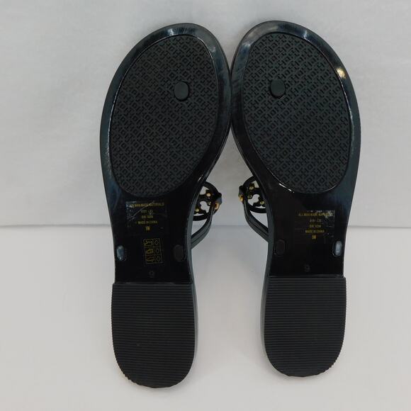 Tory Burch Mini Miller Jelly Thong Sandals Black with Gold Logo Size 9 - Picture 6 of 8